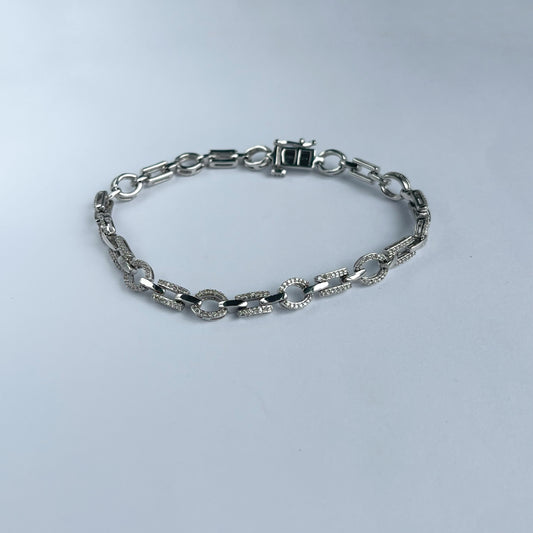 Pulsera de plata con eslabones ovalados y rectangulares de diamantes 0.50ctw