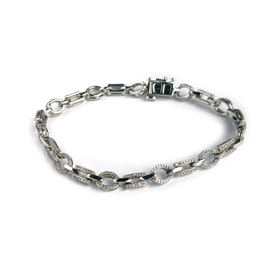 Pulsera de plata con eslabones ovalados y rectangulares de diamantes 0.50ctw
