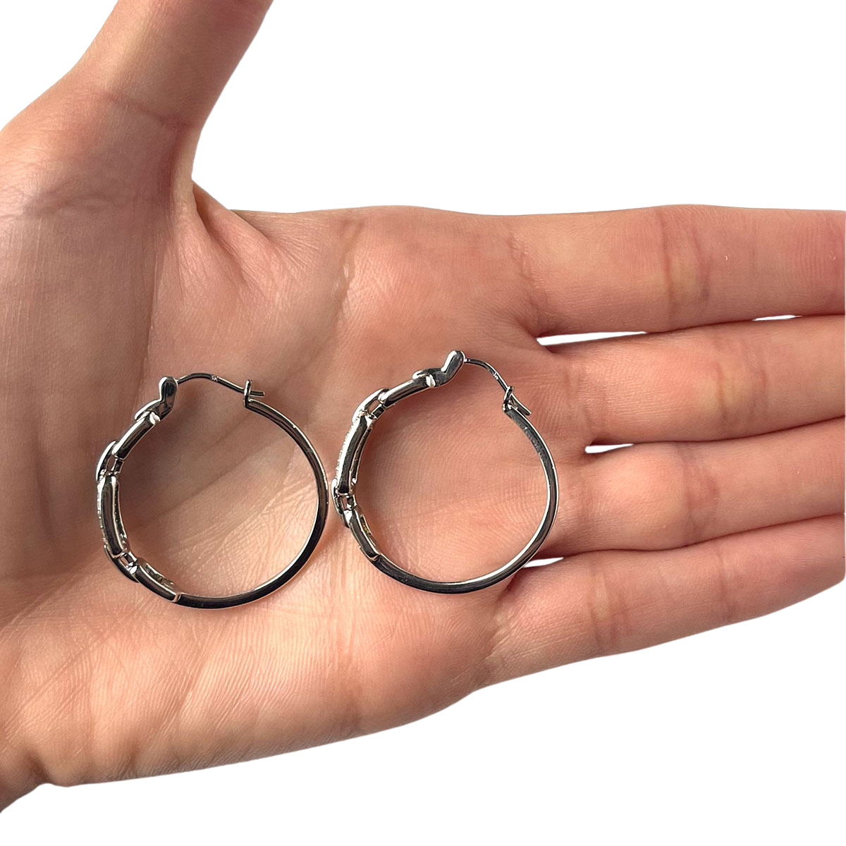 Argollas de plata en forma de cadena con eslabón de diamantes 0.20ctw