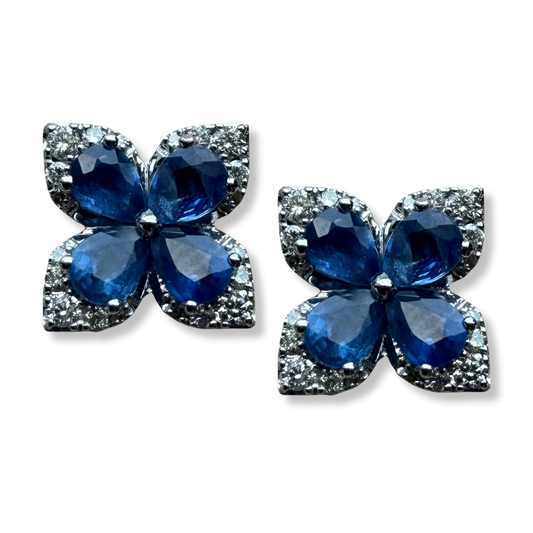 Aretes de oro blanco 10k con zafiros y diamantes 0.35ctw
