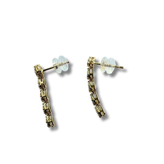 Aretes largos de gotas en oro amarillo 14K con diamantes 0.20ctw