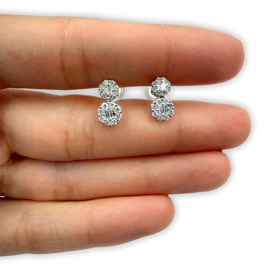 Aretes dos octágonos en oro blanco 14k con diamantes 0.43ctw