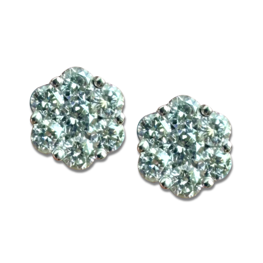 Aretes cluster de diamantes de laboratorio 1.17ctw en plata