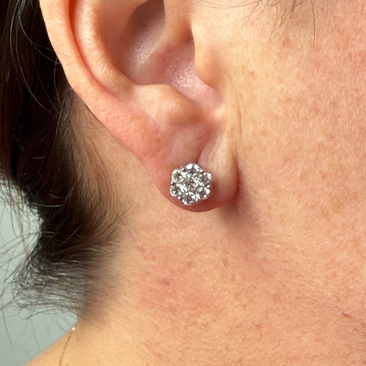 Aretes cluster de diamantes de laboratorio 1.17ctw en plata