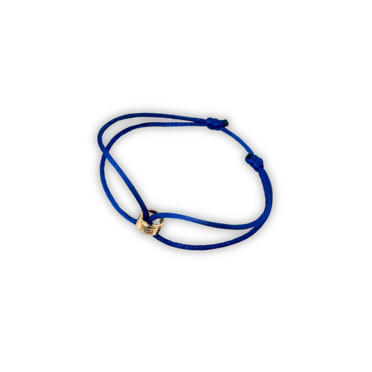 Pulsera de ruedita de oro grabada de 14k con cordón