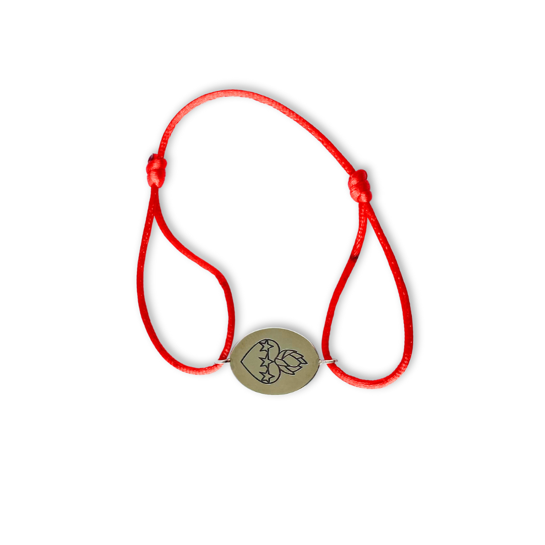 Pulsera de cordón con escapulario ovalado en plata