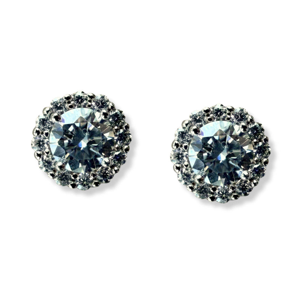 Aretes redondos de moissanita con halo 1.28ctw en plata