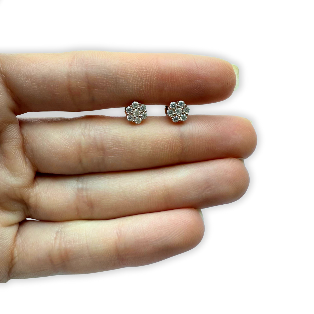 Aretes cluster de moissanitas 0.38ctw en plata con baño de oro rosa