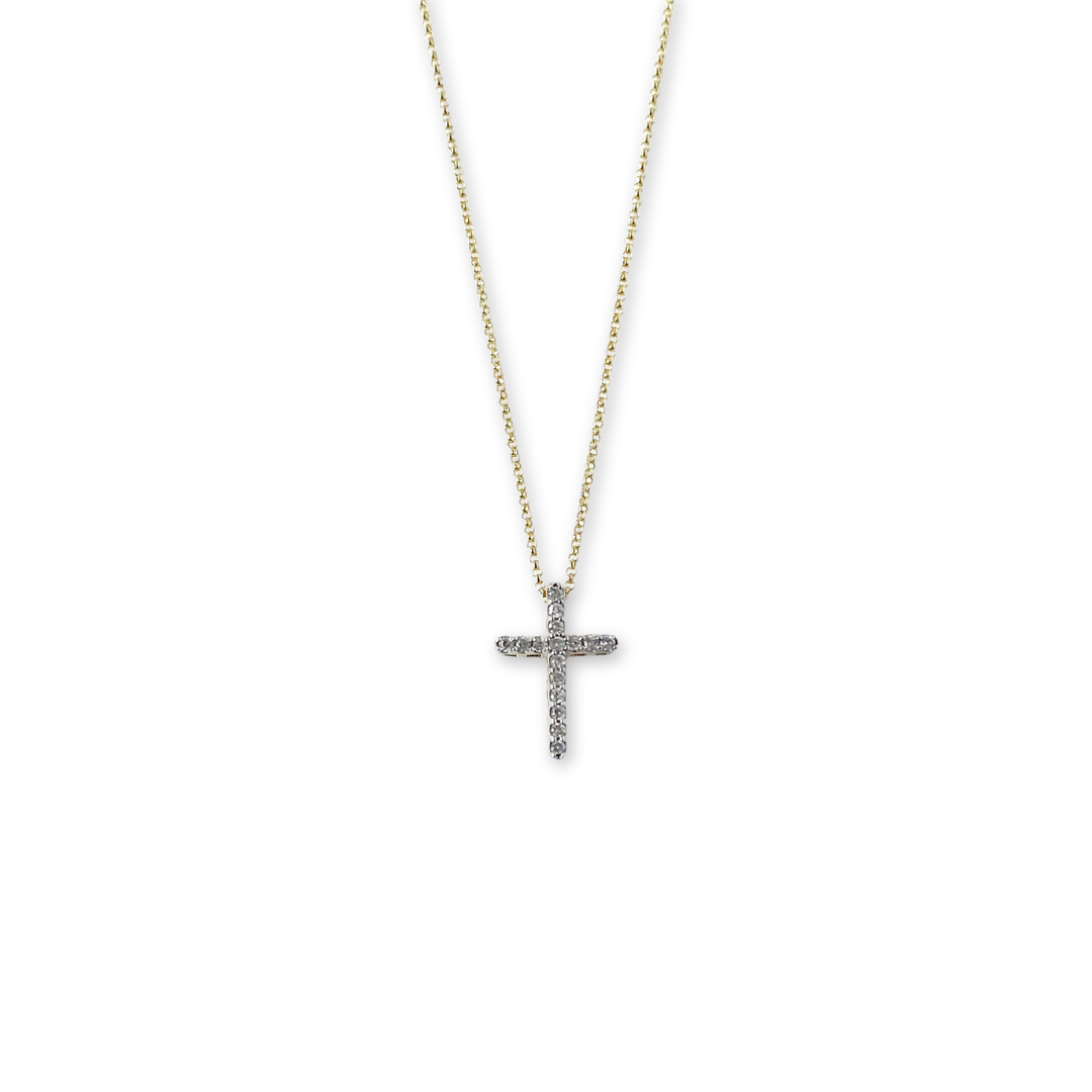 Cruz de oro amarillo 14k con diamantes 0.11ctw