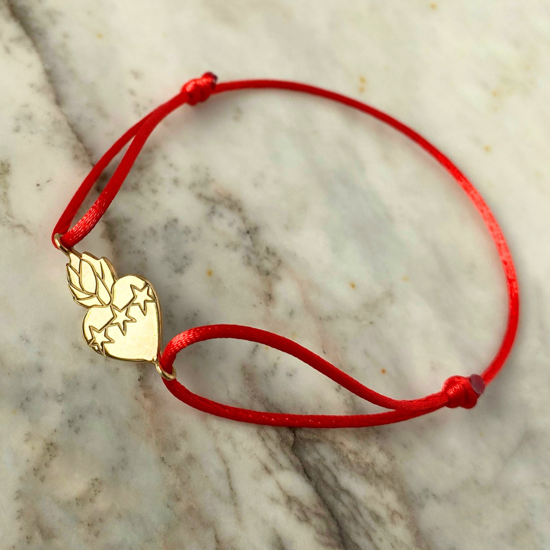 Pulsera Detente dije de Sagrado Corazón de Jesús en plata con baño de oro