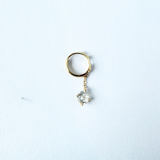 Argolla en oro amarillo 14k con cadena y stud de circonita colgante