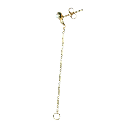 Arete en oro amarillo 14k con perla y bolita con cadena colgante