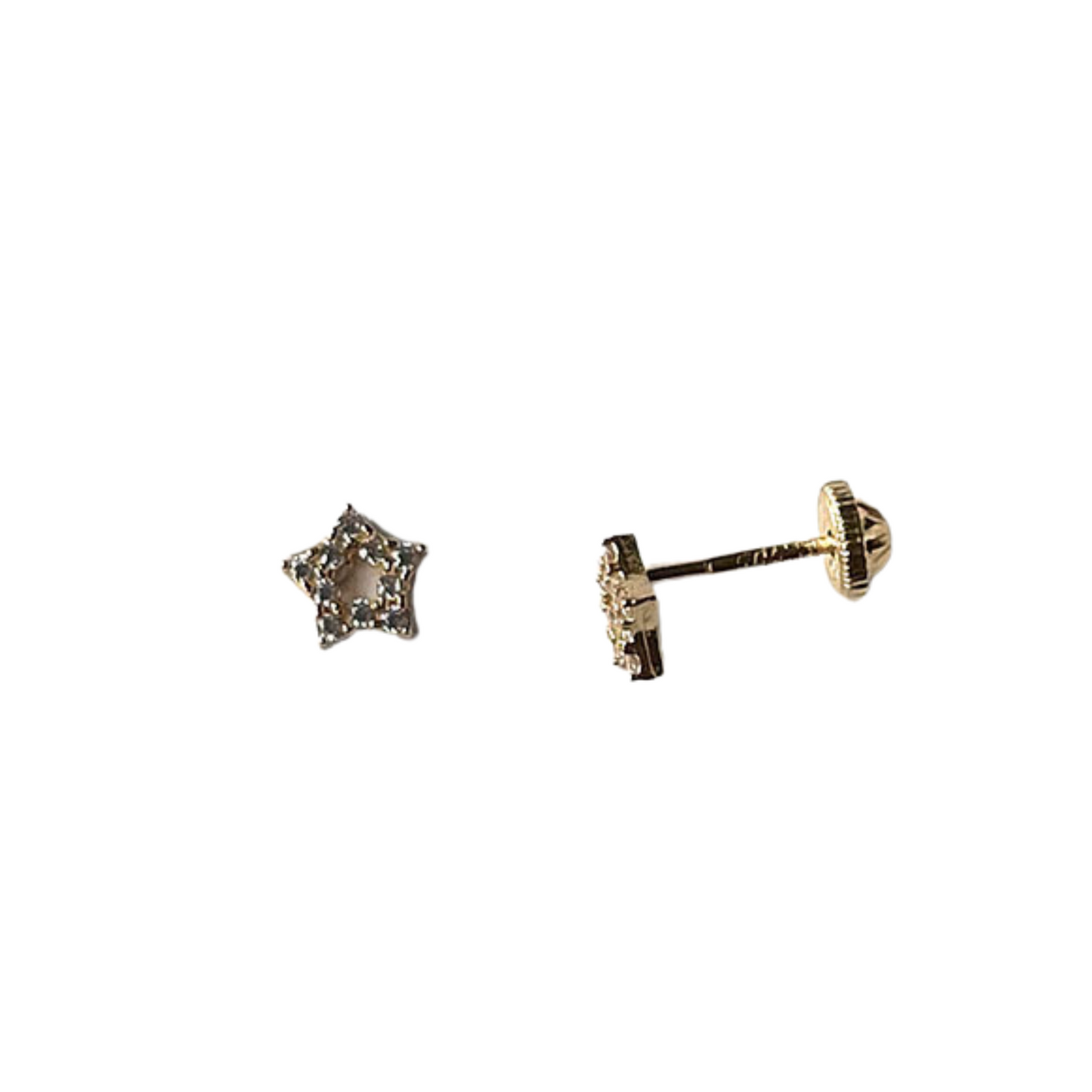 Arete en oro amarilo 14k con estrellita delineada de circonitas con tope rosca