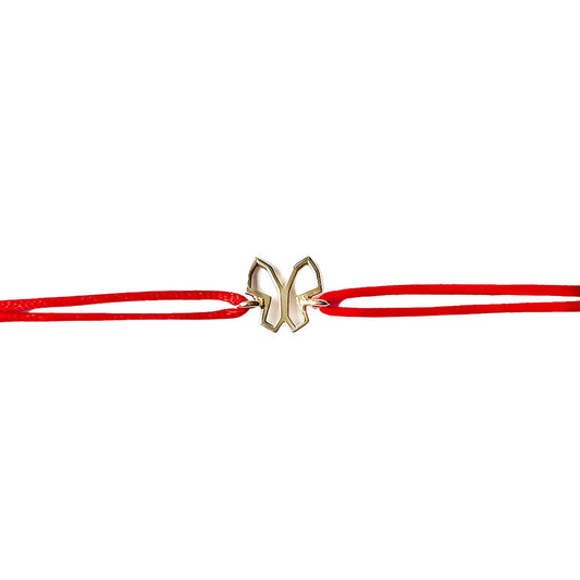 Pulsera Mariposa de oro amarillo 18k con cordón rojo