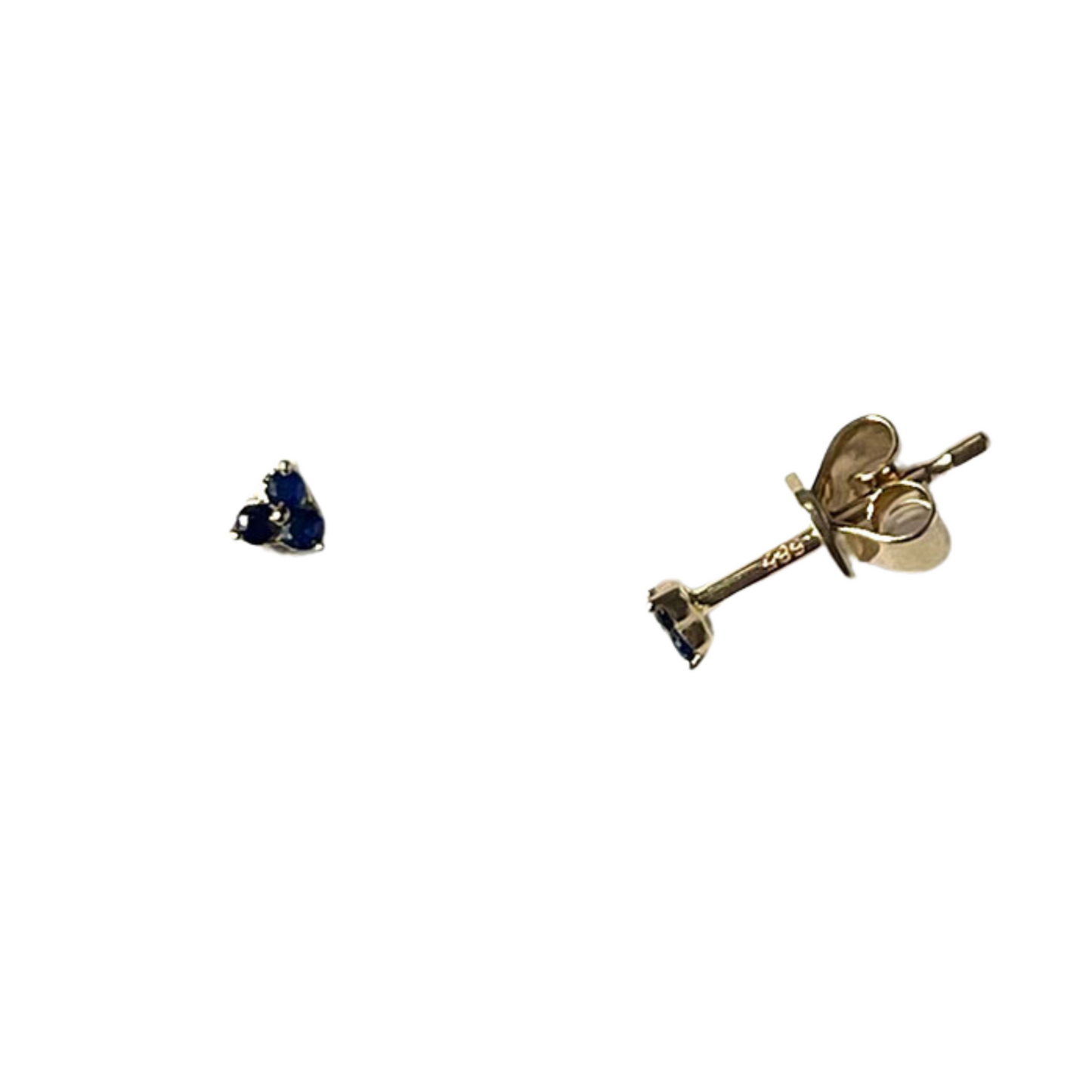 Aretes mini trío de zafiros en oro amarillo 14k