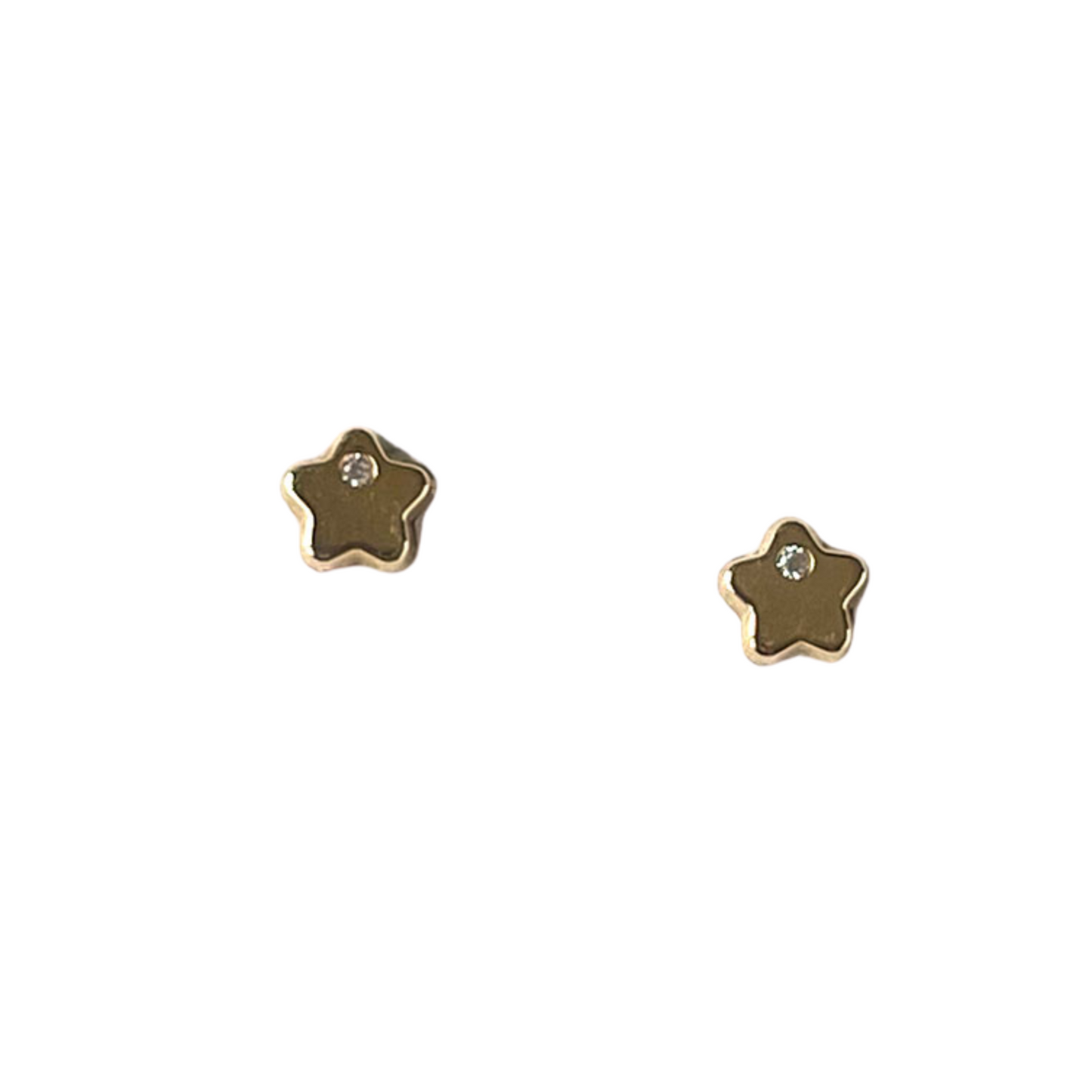Aretes oro amarillo 14k con estrella y una circonita con tope rosca
