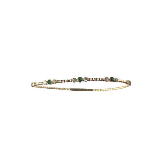 Pulsera flexible de oro amarillo 14k con grupos de esmeraldas 0.25ctw y diamantes 0.3ctw