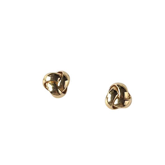 Aretes de nudo de oro amarillo 14k con 3 aros redondeados pequeño