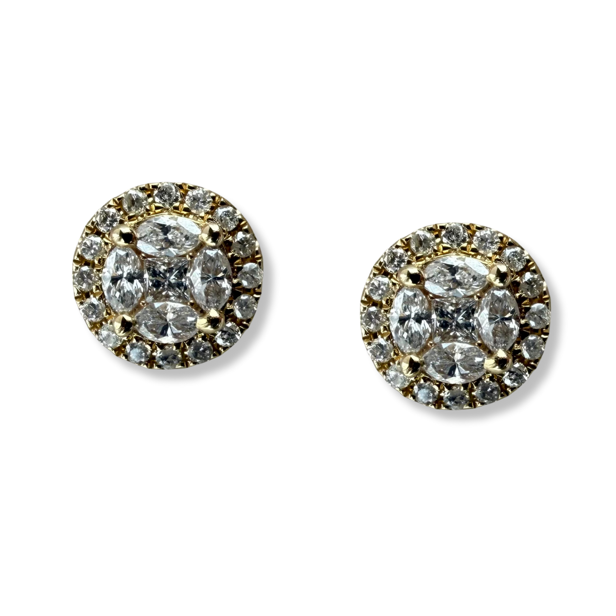 Aretes redondos en oro amarillo 14K de diamantes 0.82ctw