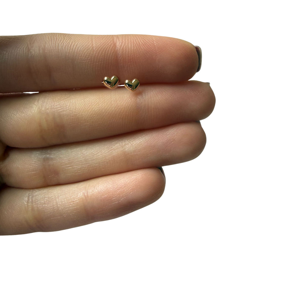 Aretes corazón puff en oro amarillo 14K con tope rosca