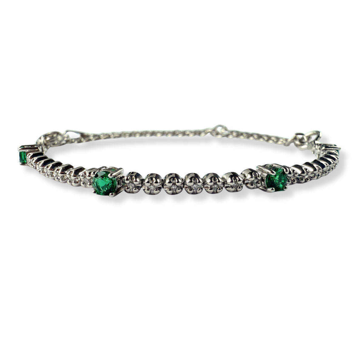 Pulsera de plata con diamantes naturales 0.10ctw y esmeraldas de laboratorio