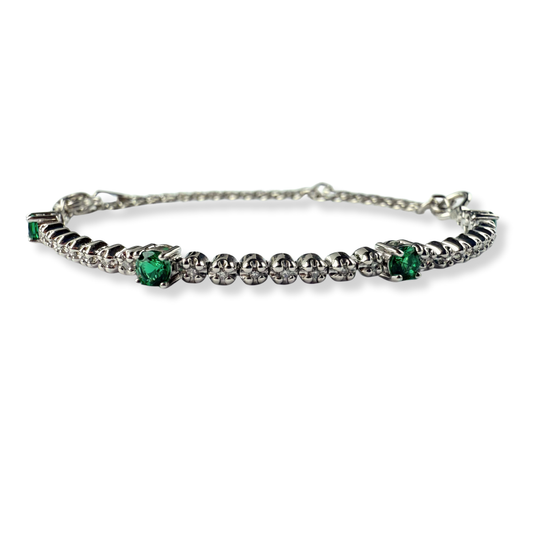 Pulsera de plata con diamantes naturales 0.10ctw y esmeraldas de laboratorio