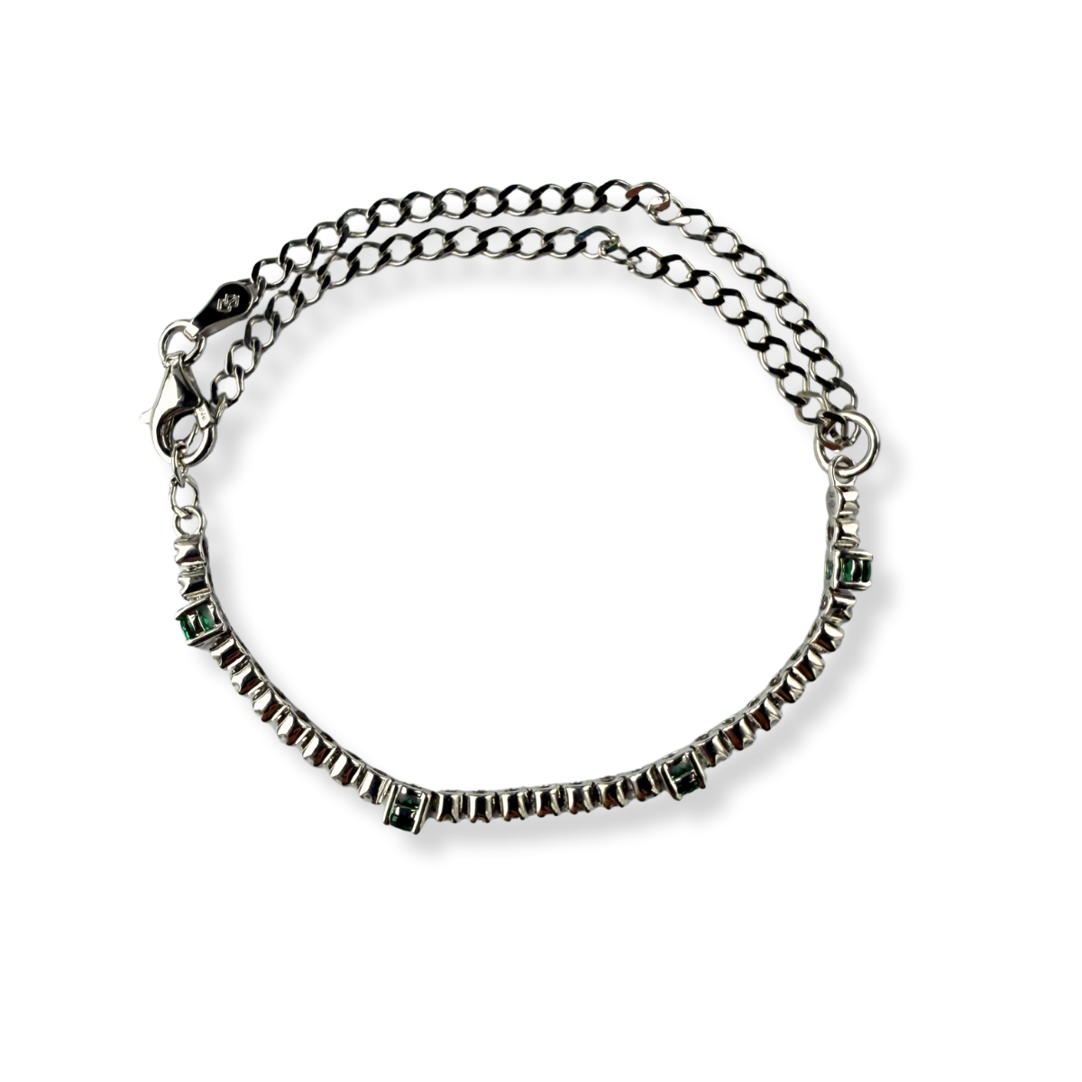 Pulsera de plata con diamantes naturales 0.10ctw y esmeraldas de laboratorio