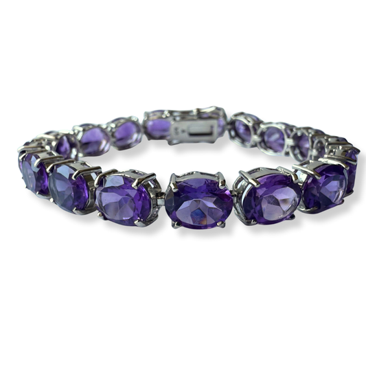 Pulsera tenis de plata con amatistas ovaladas