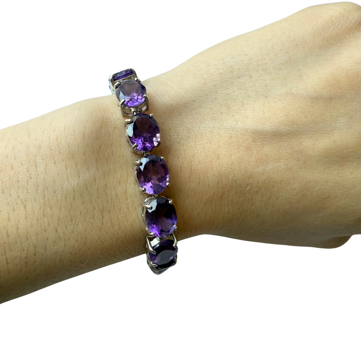 Pulsera tenis de plata con amatistas ovaladas
