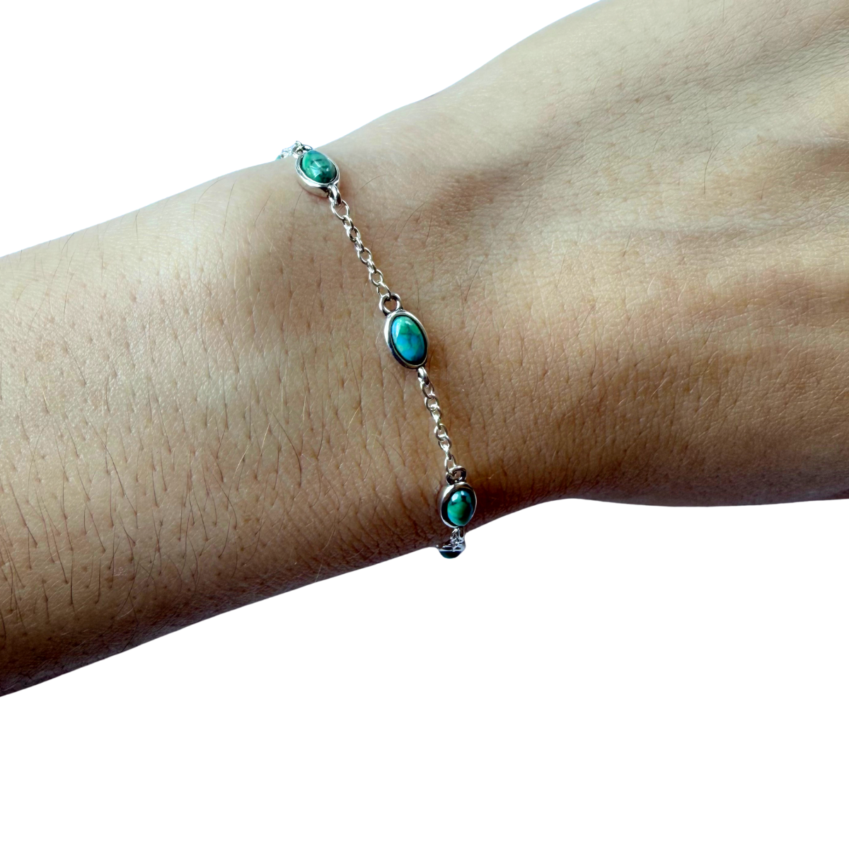 Pulsera de plata con estaciones de turquesa ovalada