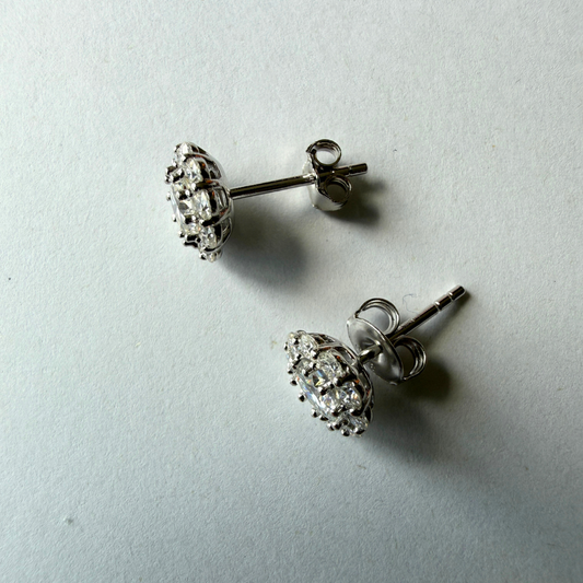 Aretes de plata redondos de moissanita con halo 2.95ctw