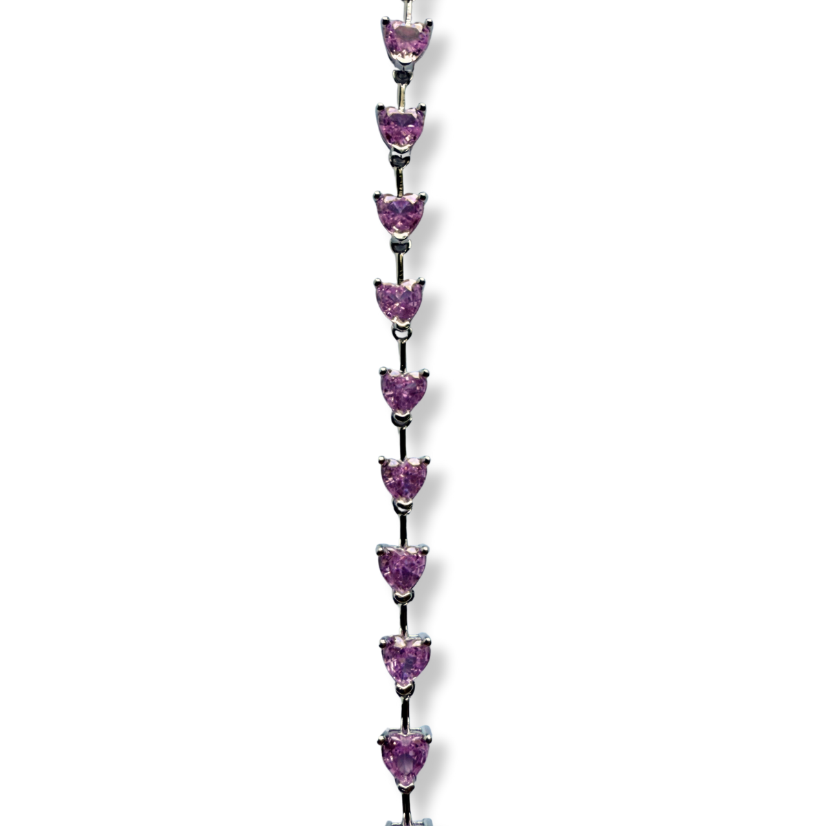 Pulsera de zafiros rosados de laboratorio en forma de corazón en plata