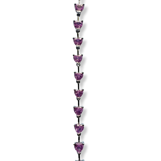 Pulsera de zafiros rosados de laboratorio en forma de corazón en plata