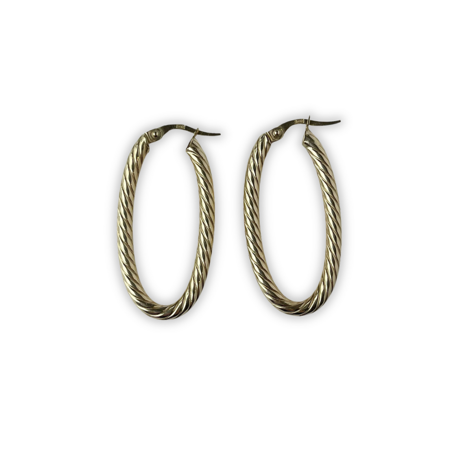 Argollas ovaladas largas de oro amarillo 14K entorchado
