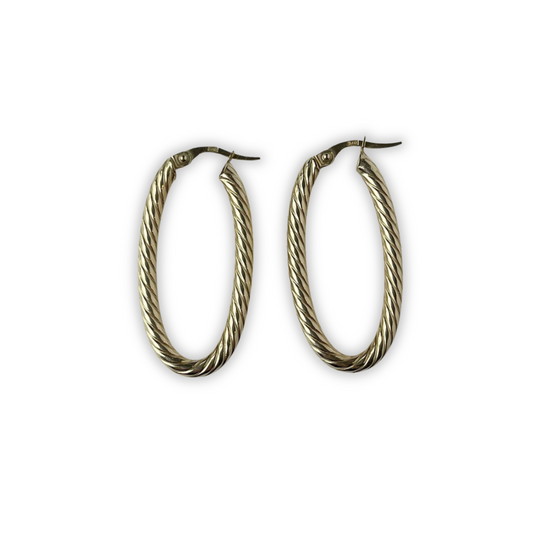 Argollas ovaladas largas de oro amarillo 14K entorchado