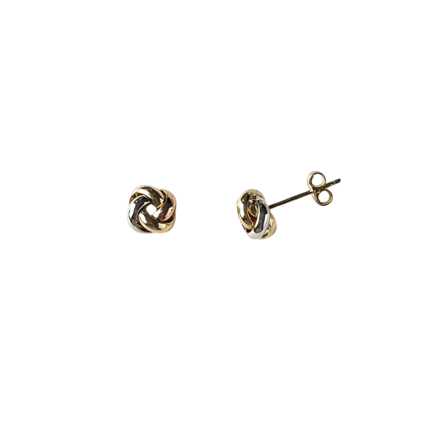 Aretes de nudo de 3 oros 14k con aros redondeados