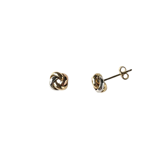Aretes de nudo de 3 oros 14k con aros redondeados