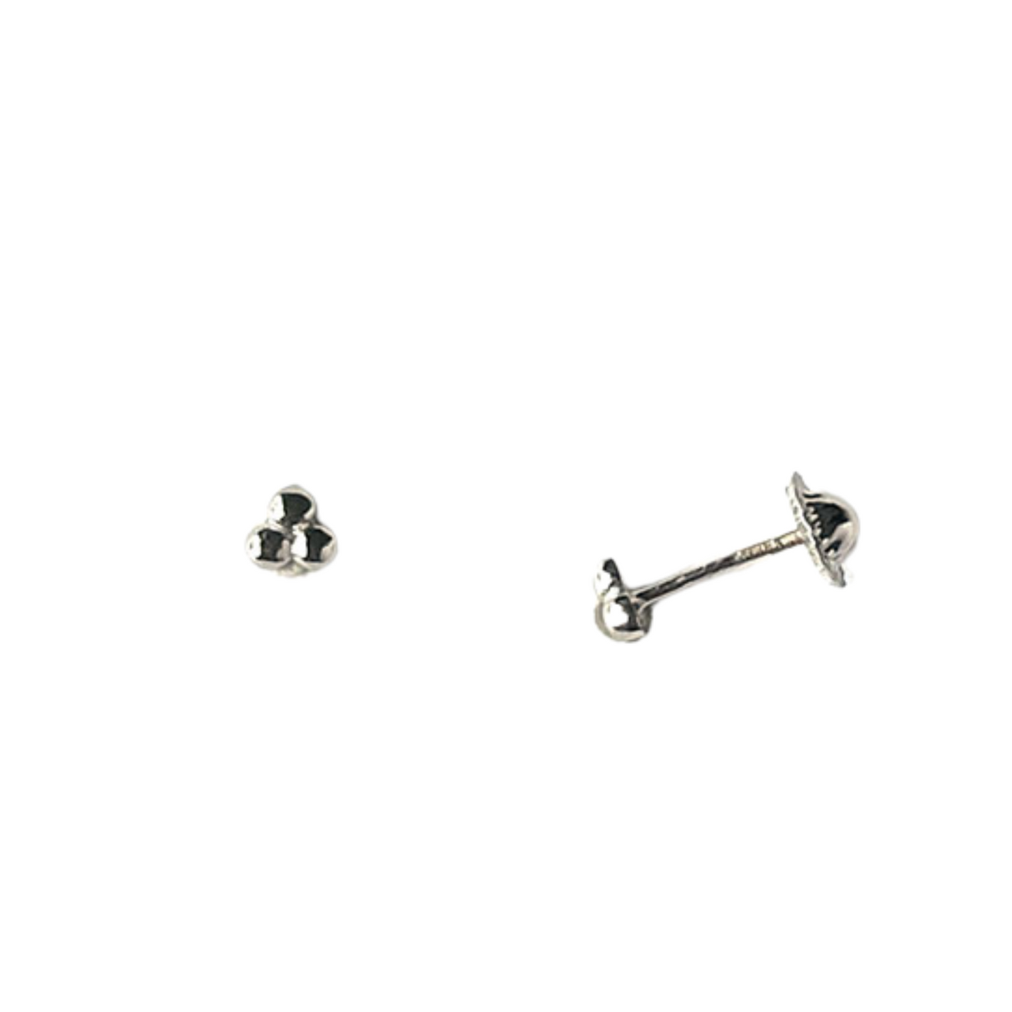 Aretes en oro blanco 14k de 3 bolitas con tope tornillo
