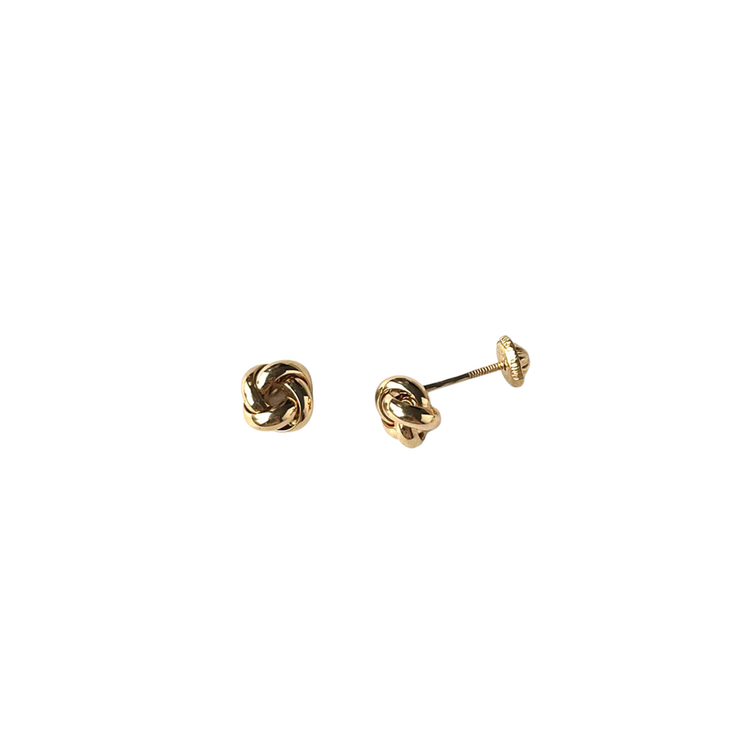 Aretes en oro amarillo 18 K de nudo de aros redondeados con tope tornillo