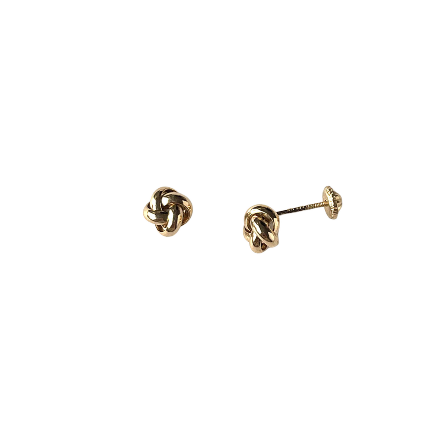 Aretes en oro amarillo 14k con nudo de aros redondeados y tope tornillo
