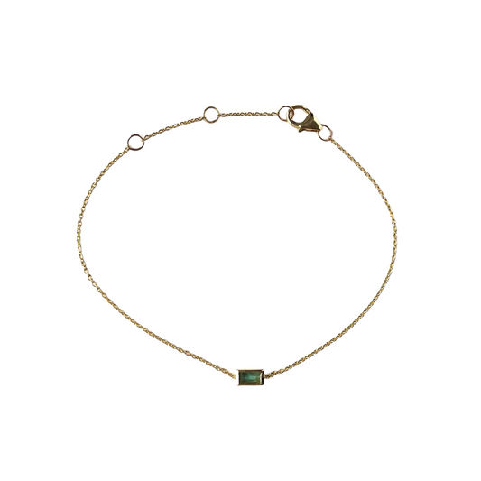 Pulsera con esmeralda corte esmeralda verde agua 0.15ct biselada con cadena en oro amarillo 14k