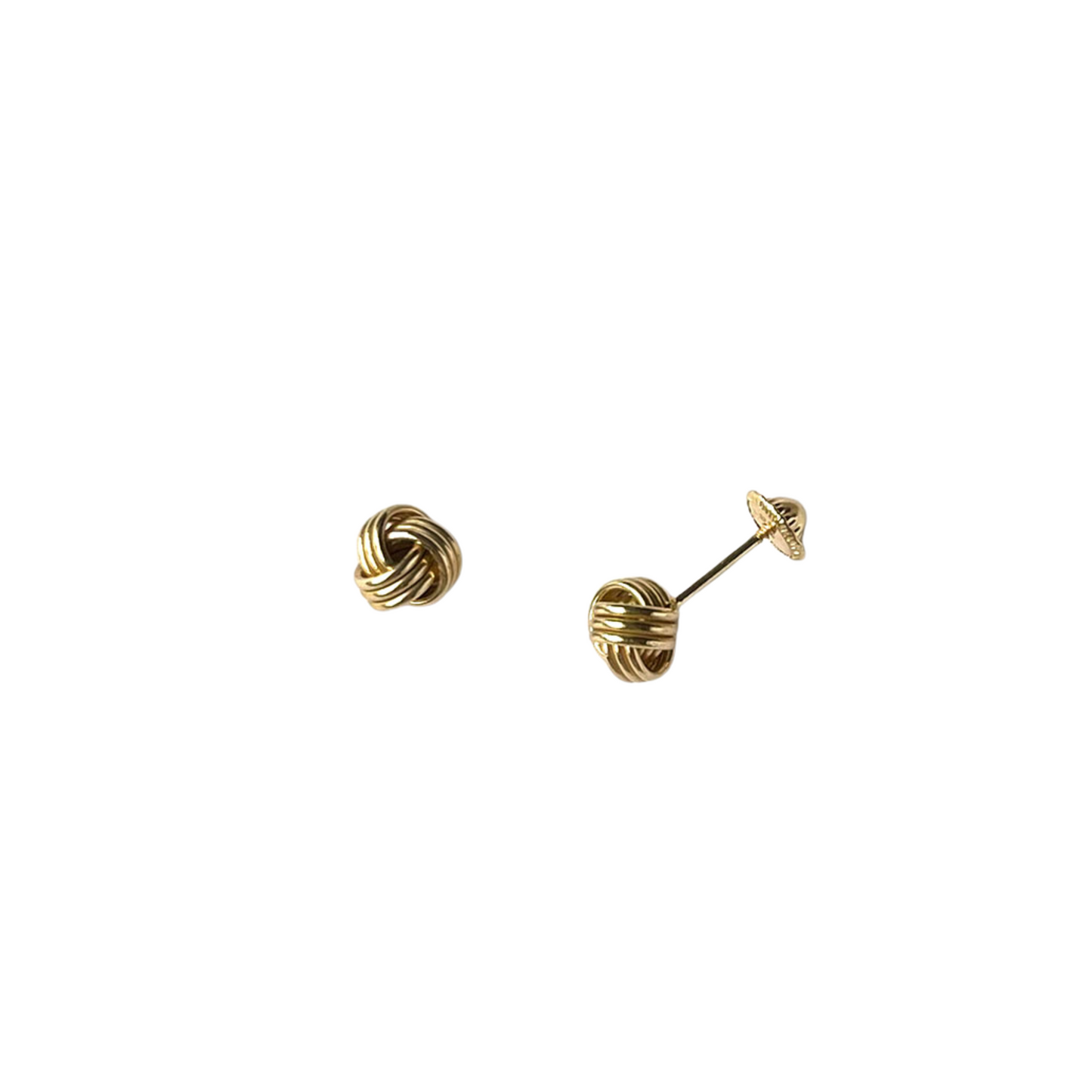 Aretes de nudo en oro amarillo 18k con aros triples con tope tornillo