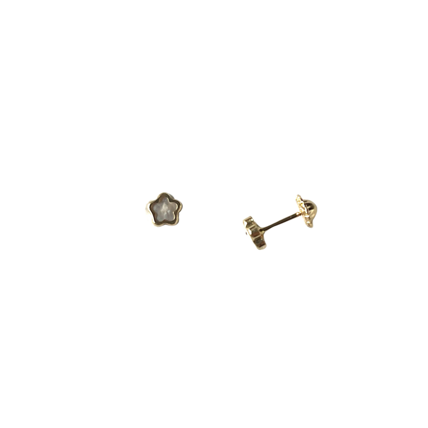 Aretes en oro amarillo 14k con flor pequeña de madre perla