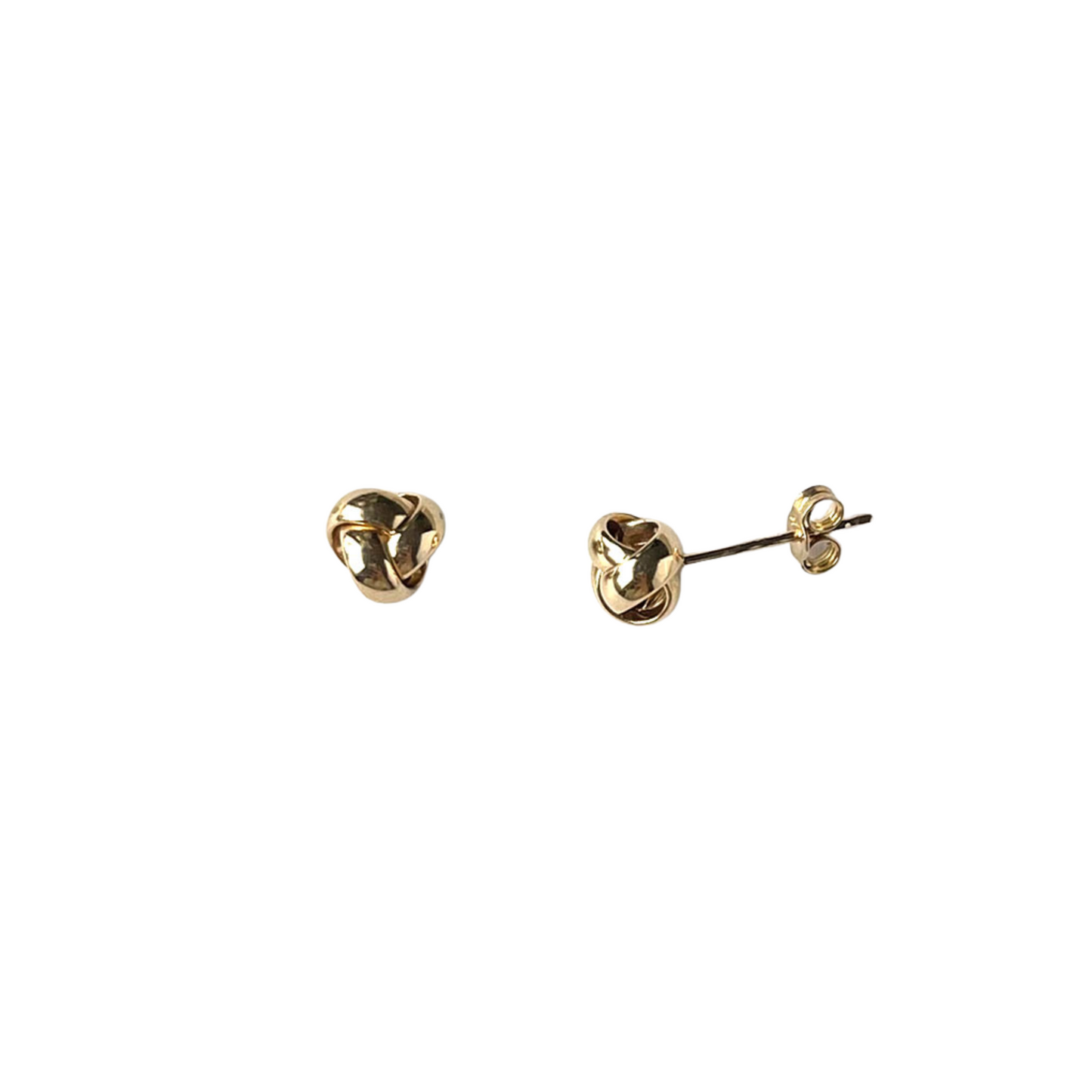 Aretes de nudo de oro amarillo 14k con 3 aros redondeados pequeño