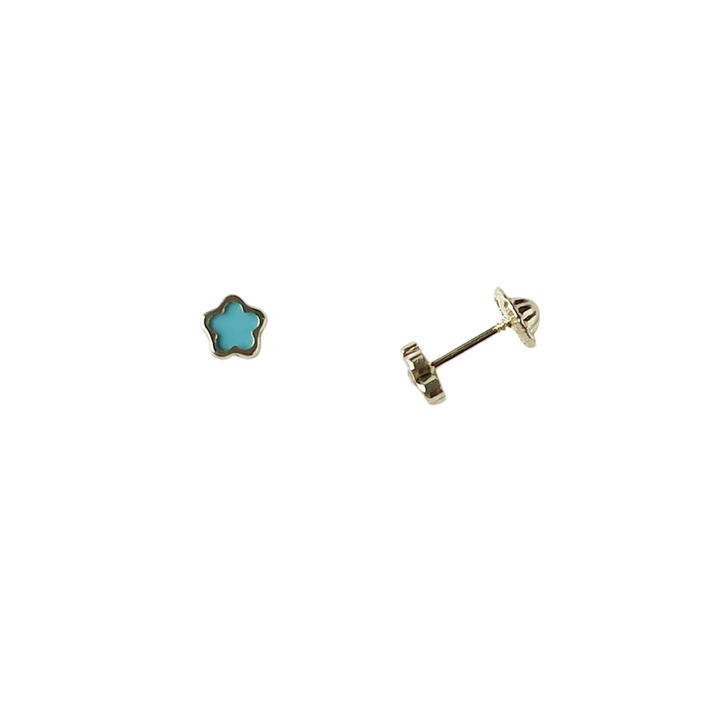 Aretes en oro amarillo 14k con flor pequeña de turquesa