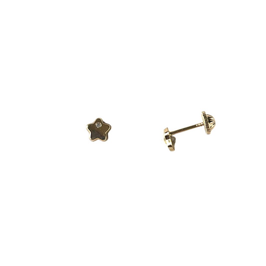 Aretes oro amarillo 14k con estrella y una circonita con tope rosca