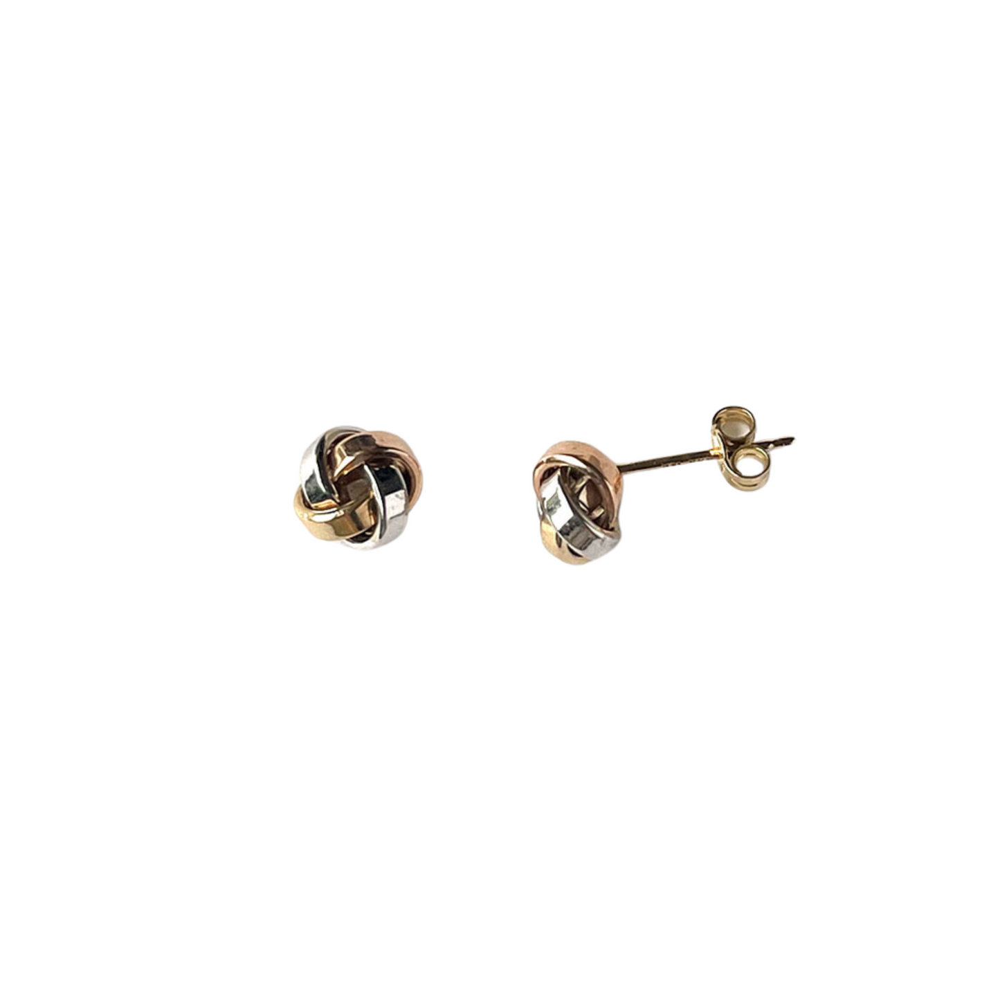 Aretes de nudo de 3 oros 14k con aros planos pequeño