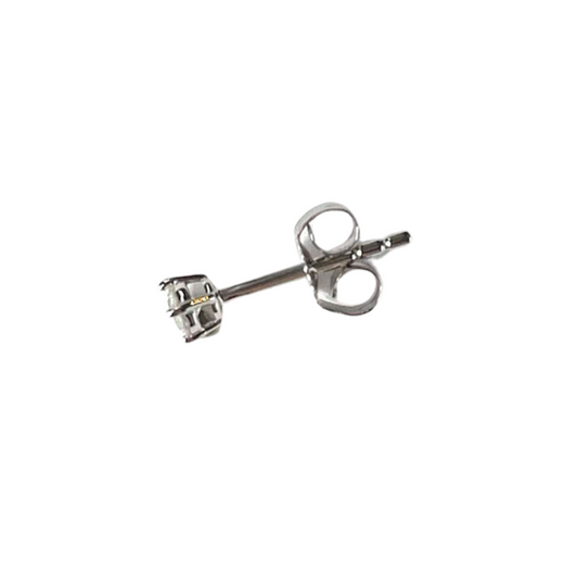 Arete single studs en oro blanco 14k con diamantes 0.10ct