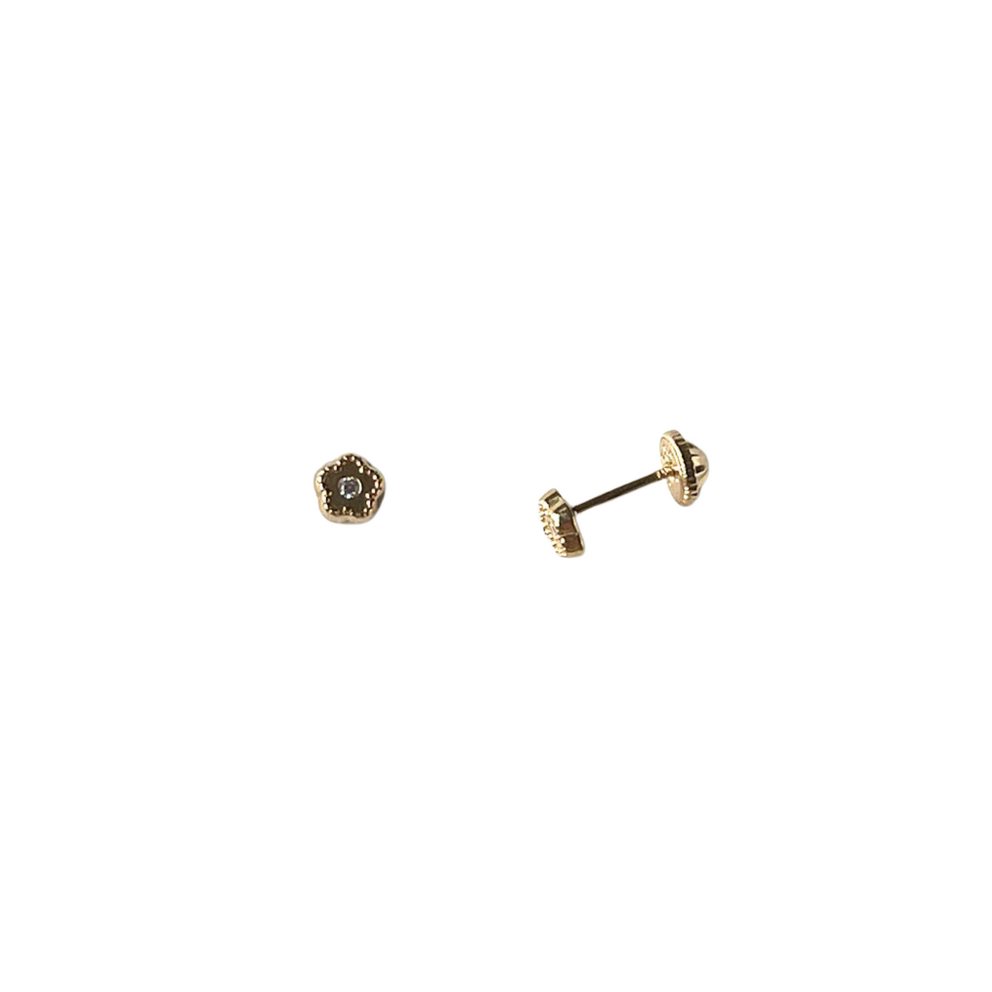 Aretes en oro amarillo 14k de florcita con circonita en el centro