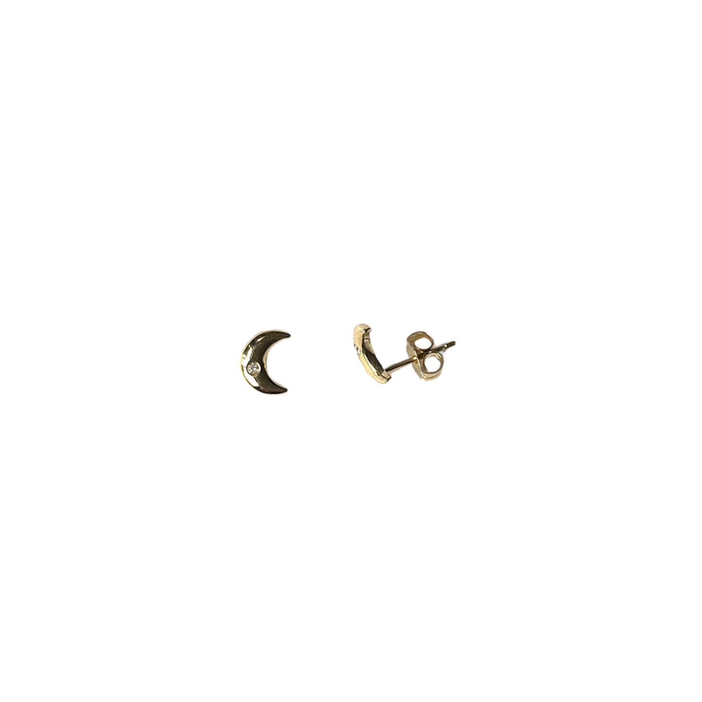 Aretes de lunas en oro amarillo 10k con diamante 0.04 ctw